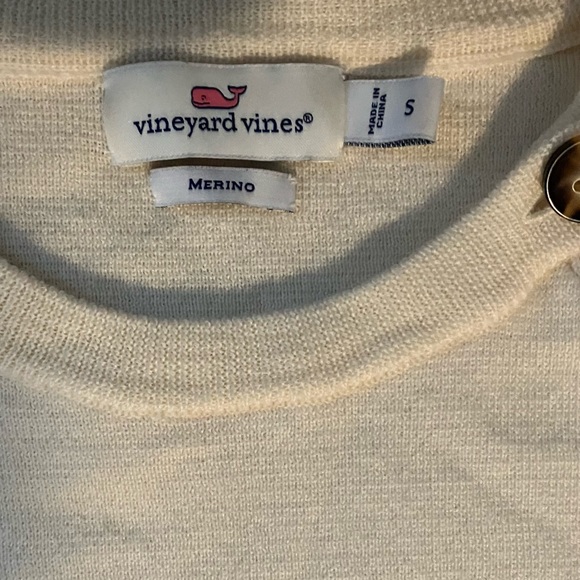 Vineyard Vines Merino Wool Button Neck Sailor Sweater Size S White Blue Stripes - Picture 8 of 9